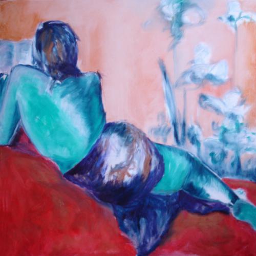 La lectrice, huile sur toile, 100 x 100 cm