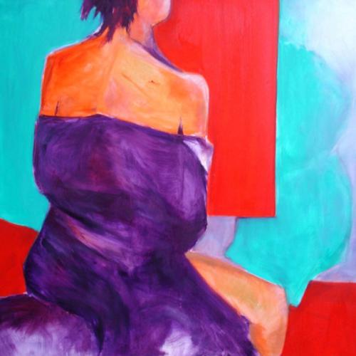Peignoir violet, huile sur toile, 100 x 100 cm