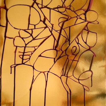 Septansderenouvellementcellulaire, encre sur papier doré, 40 x 65 cm