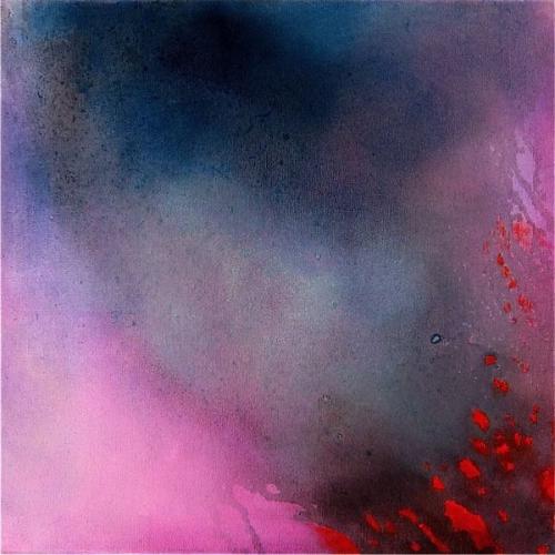 Gouttes rougeâtres, huile sur toile, 60 x 60 cm